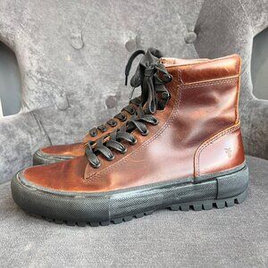 Frye Men’s Ryan Lug Trek Brown Leather High Top Boots – Size 7.5